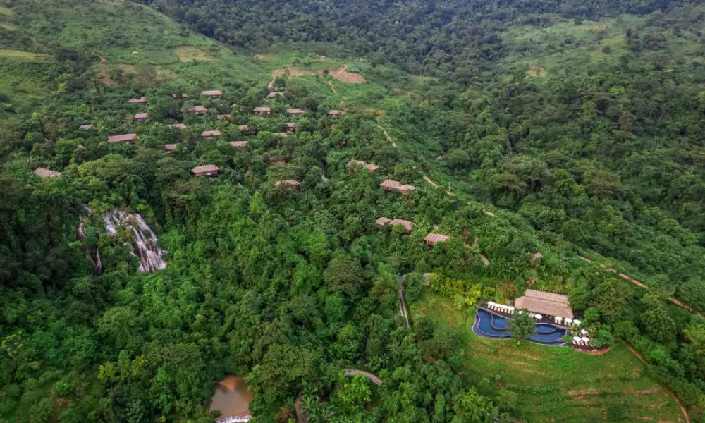 Paisaje del resort entre los campos arrozales